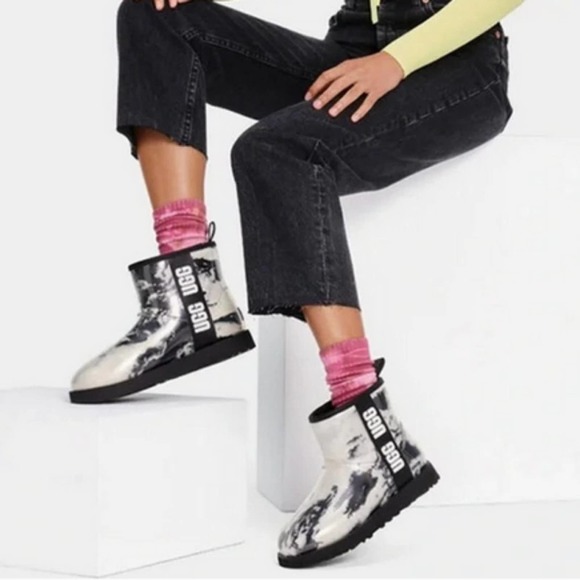 UGG Shoes - UGG Clear Mini Black and White Marble Boots Women’s Size 10